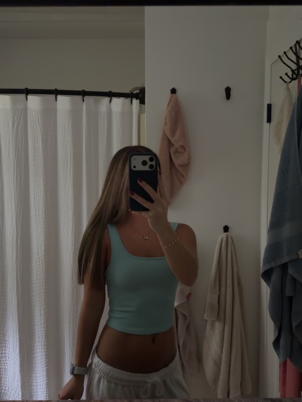 wild fable Aqua Ribbed Square-Neck Tank Top